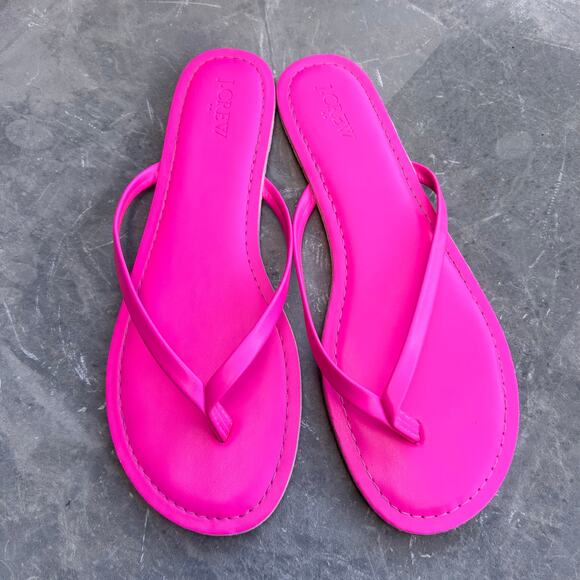 J. Crew Hot Pink Faux Leather Flip Flops Size 10 - Picture 1 of 4